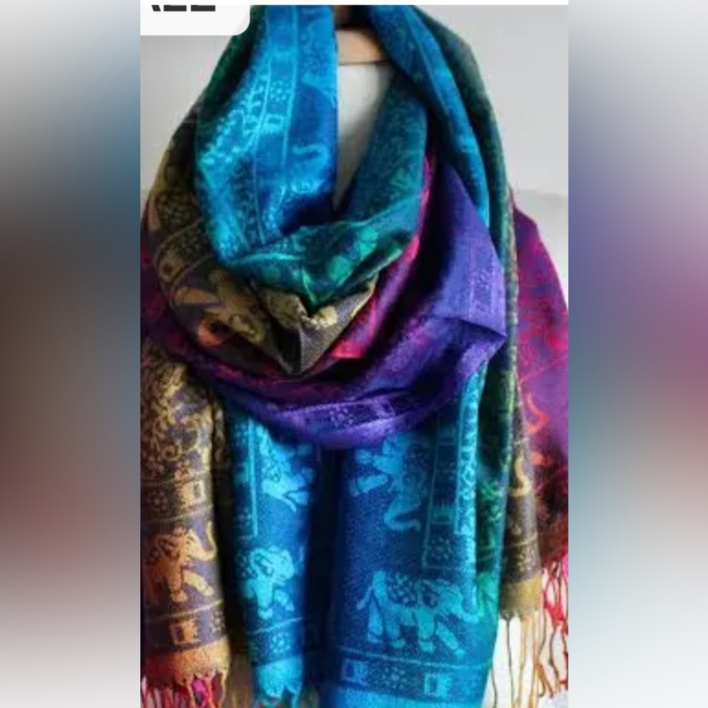 Elephant Print Soft and Silky Colorful Pashmina Scarf Shawl